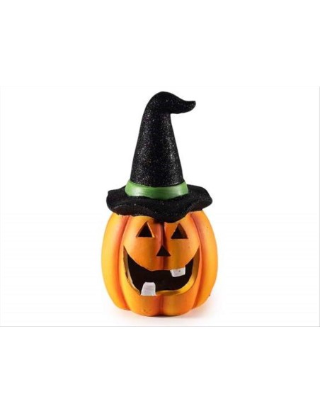 Zucca di Halloween con Cappello e LED H20,5cm – Con Pile Incluse