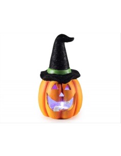 Zucca di Halloween con Cappello e LED H20,5cm – Con Pile Incluse 2