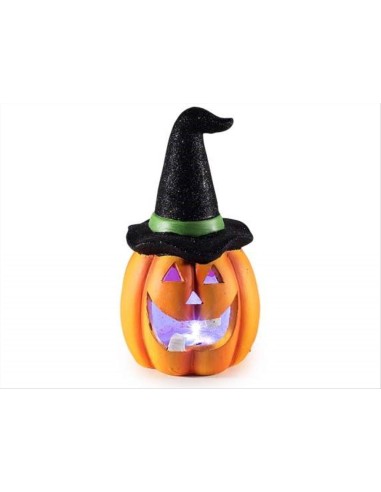 Zucca di Halloween con Cappello e LED H20,5cm – Con Pile Incluse