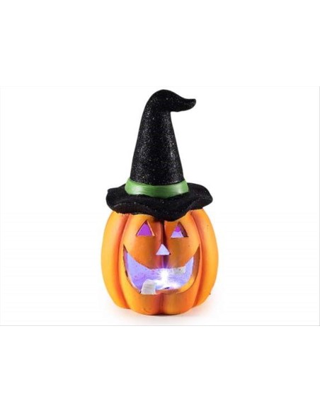 Zucca di Halloween con Cappello e LED H20,5cm – Con Pile Incluse