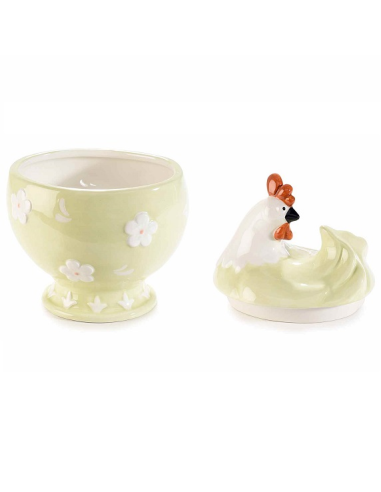 Contenitore Gallina in Ceramica con fiori a Rilievo - 2 Colori