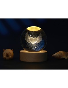Lampada Sfera Cuore con Ali iTOTAL - 3 Formati LED con Base in Legno