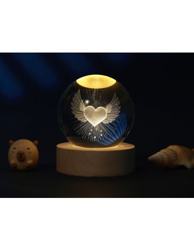 Lampada Sfera Cuore con Ali iTOTAL - 3 Formati LED con Base in Legno