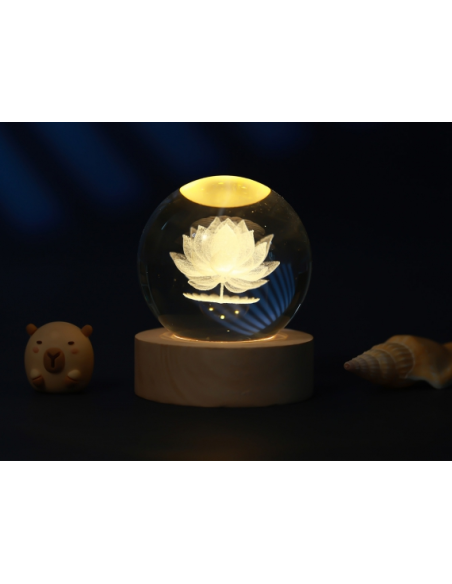 Lampada Sfera Fiore di Loto iTOTAL - 3 Formati LED con Base in Legno