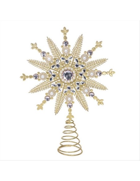 Puntale Gioiello Stella Strass Glitter Oro 34,5cm – Decorazione Albero