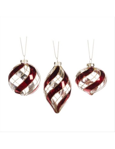 Palla di Vetro 8cm Righe Trasparente Rosso – 3 Varianti Stile Candy 🎄