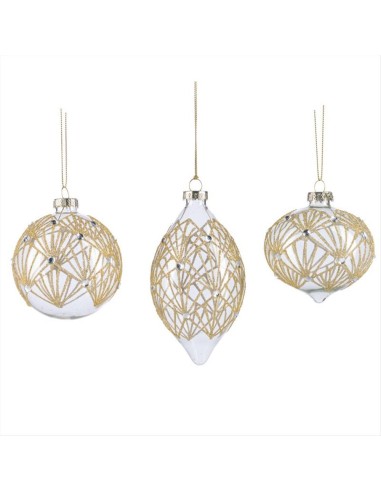 Pallina di Vetro 8cm Trasparente con Ghirigori Oro Strass – 3 Varianti