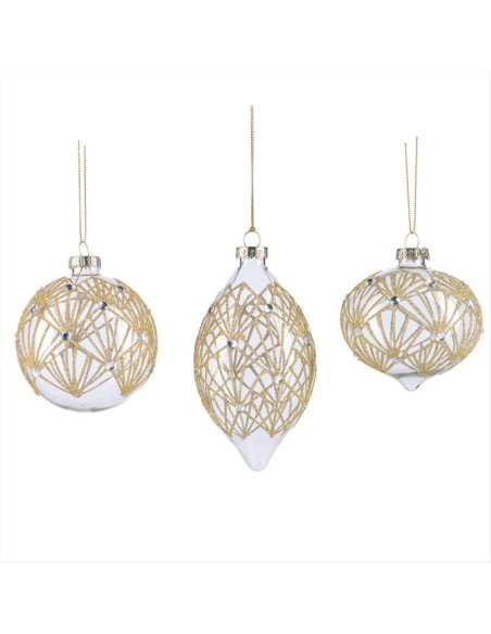 Pallina di Vetro 8cm Trasparente con Ghirigori Oro Strass – 3 Varianti