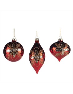 Pallina di Vetro 8cm Fiore Oro Rosso – 3 Varianti Natalizie 🎄🌺