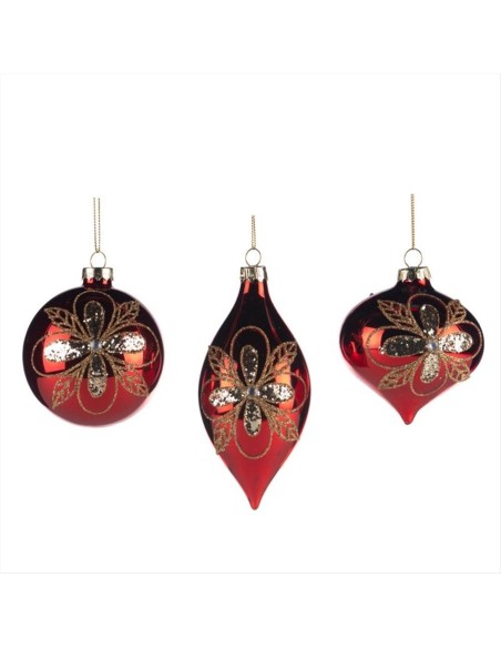 Pallina di Vetro 8cm Fiore Oro Rosso – 3 Varianti Natalizie 🎄🌺