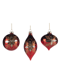 Pallina di Vetro 8cm Fiore Oro Rosso – 3 Varianti Natalizie 🎄🌺 2