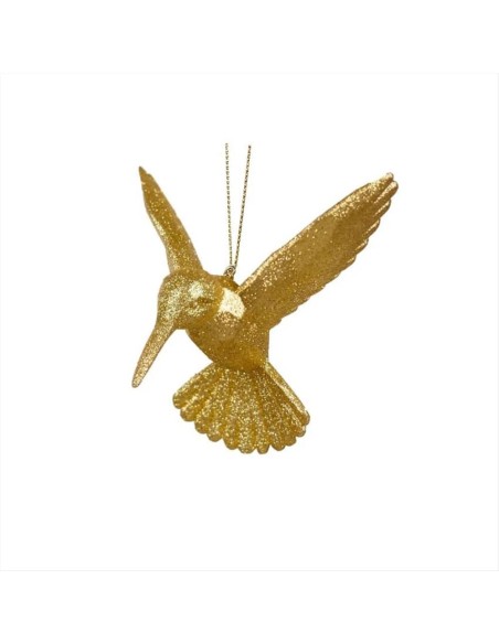 Decorazione 3D Colibrì Glitterato Oro in Acrilico – Eleganza Natalizia