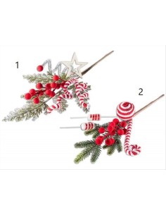 Rametto di Pino Natalizio con Bastoncini di Zucchero e Decori - 2 Vari