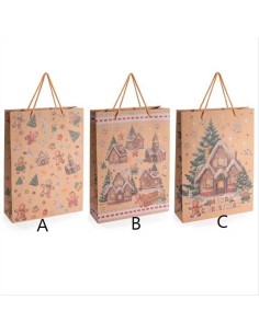 Busta regalo natalizia grande Casette di Pan di Zenzero - 3 varianti -