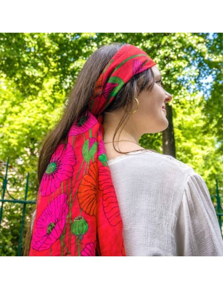 Foulard Pareo Balade COQUELICOTS 🌺 100x180cm – Stile Floreale E Soste