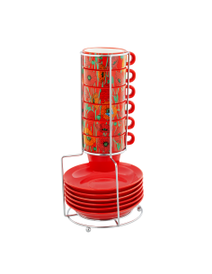 Torre di Tazze Espresso COQUELICOTS 🌺☕ – Set 6 Tazzine Floreali con P