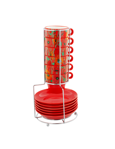 Torre di Tazze Espresso COQUELICOTS 🌺☕ – Set 6 Tazzine Floreali con P