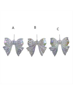 Decorazione 3D Fiocco Perlato con Glitter 10,5cm 3 Varianti in Acrilic