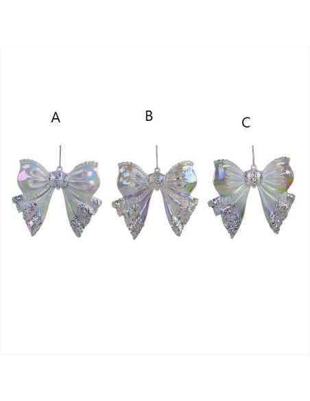 Decorazione 3D Fiocco Perlato con Glitter 10,5cm 3 Varianti in Acrilic