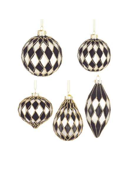 Palla in vetro rombi neri e bianchi 4 varianti (1pz)  - Natale | Diama