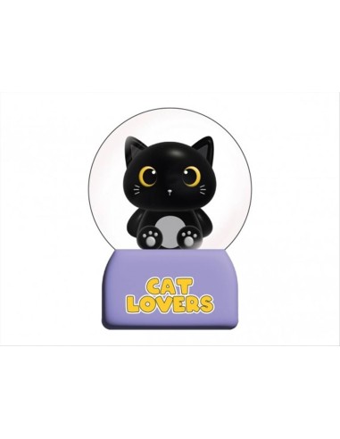 Palla di neve LED Gatto Nero - Decorazione luminosa DIAMANTE ROSA
