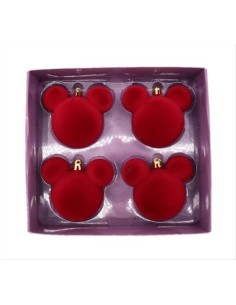 Set di 4 Palline in Velluto Rosso a Forma di Topolino - Originali Disn