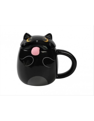iTOTAL Tazza con Lingua Gatto Nero – Mug con Cucchiaino