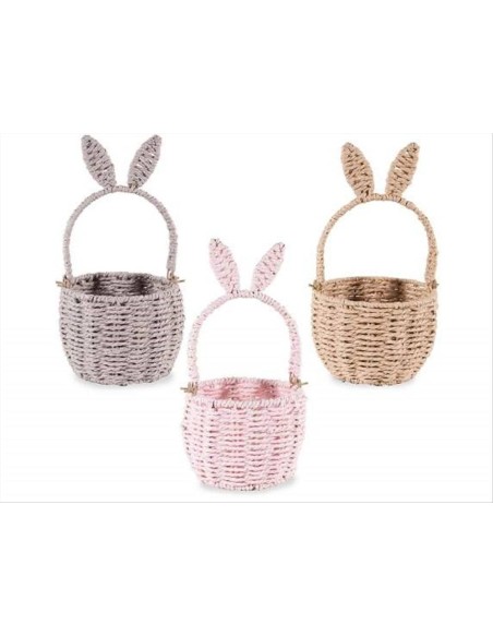 Cestino con manico e orecchie da coniglio tondo - 3 colori (1pz)