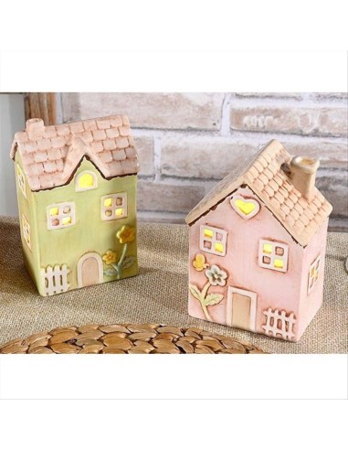 Casetta in Ceramica con LED 🌟 2 Colori - Rosa o Verde