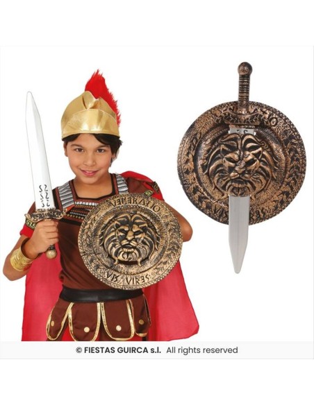 Scudo Romano 31 cm con Spada 48 cm Bambino in PVC | Diamante Rosa