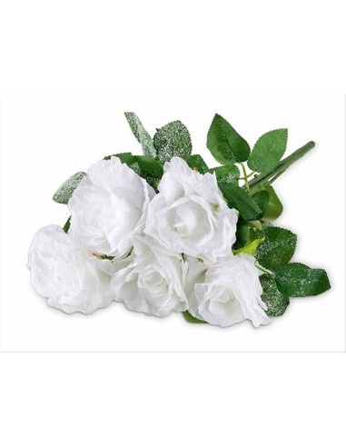 Mazzo di Rose Bianche Innevate 46cm - Decora il Natale!