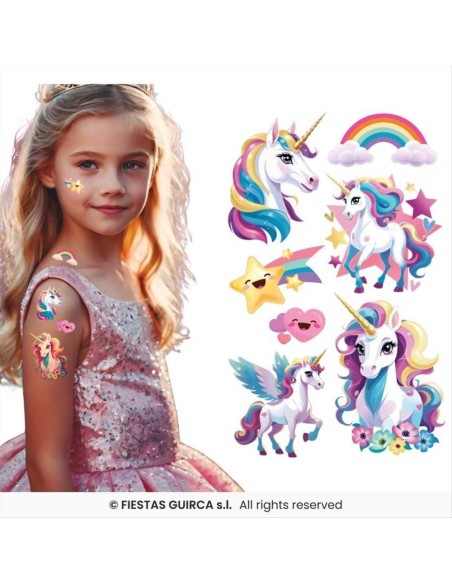 Tatuaggi Temporanei Unicorno 14x30 cm | Diamante Rosa