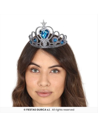 Tiara da Principessa con Pietre Azzurre in PVC | Diamante Rosa