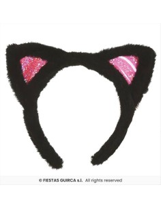 Cerchietto con Orecchie Nere e Rosa da Gattina - Accessorio Costume | 