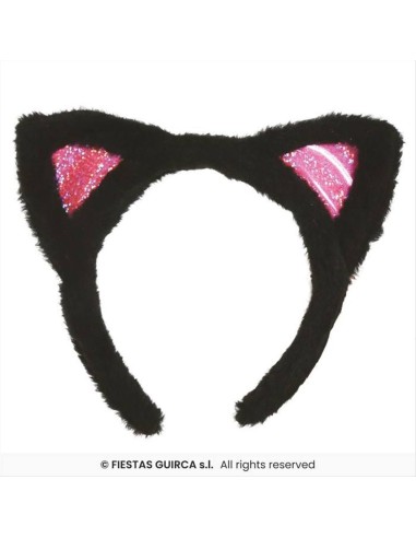 Cerchietto con Orecchie Nere e Rosa da Gattina - Accessorio Costume | 