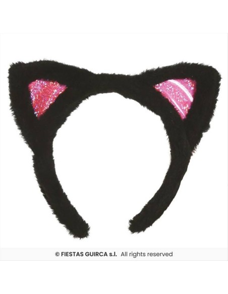 Cerchietto con Orecchie Nere e Rosa da Gattina - Accessorio Costume | 