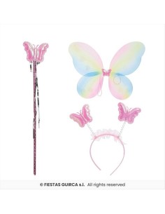 Costume Farfalla Multicolore Bambina 3 Pezzi - Ali, Cerchietto e Bacch 2