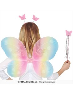 Costume Farfalla Multicolore Bambina 3 Pezzi - Ali, Cerchietto e Bacch