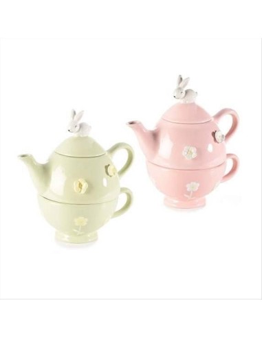 Tea for One con Coniglietto e Fiori 3D – Tazza e Teiera in Ceramica