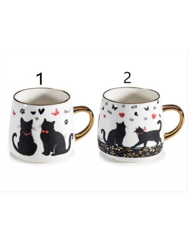 Tazza in Ceramica Gatti 380 ml con Dettagli Dorati