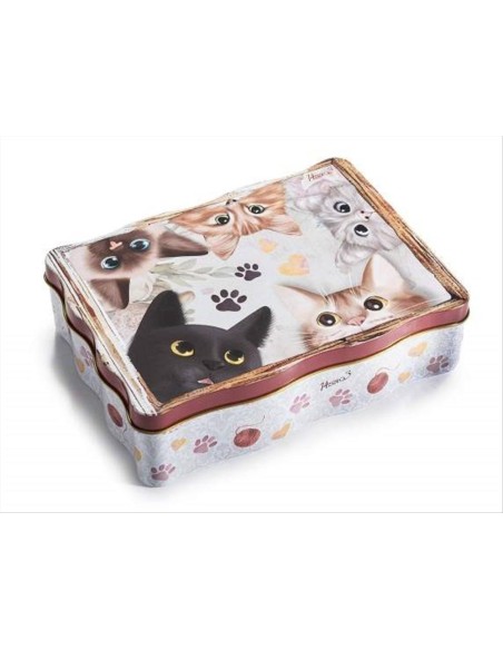 Scatola in Latta Gatti con Interno Dorato