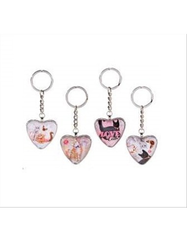 Portachiavi Cuore Gatti in Metallo e Resina