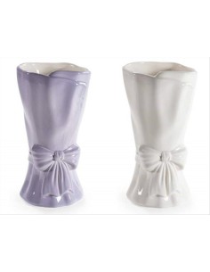 Vaso portafiori colorato con fiocco H21cm - 2 colori (1pz)