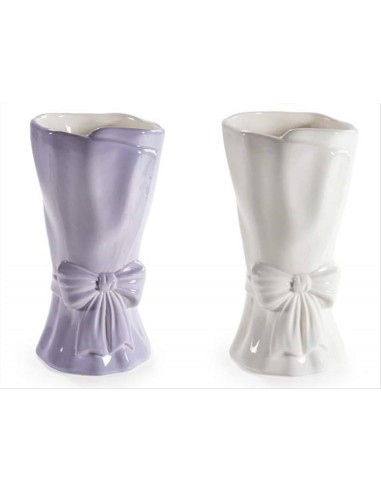 Vaso portafiori colorato con fiocco H21cm - 2 colori (1pz)