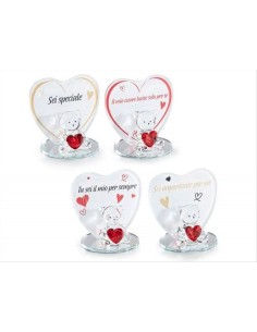 Cuore con Orsetto e Dedica in Vetro Decorativo