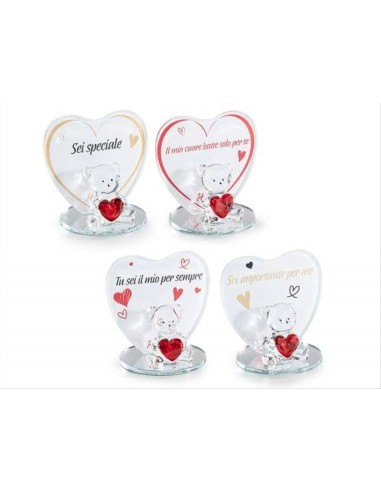 Cuore con Orsetto e Dedica in Vetro Decorativo