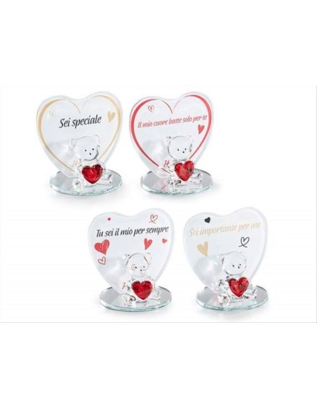 Cuore con Orsetto e Dedica in Vetro Decorativo