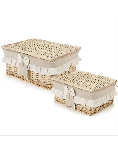 Cesto in Vimini Basso Rettangolare con Coperchio e Balze - 2 Formati (