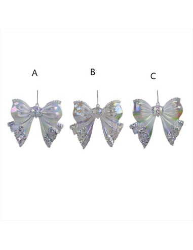 Decorazione 3D Fiocco Perlato con Glitter 10,5cm 3 Varianti in Acrilic