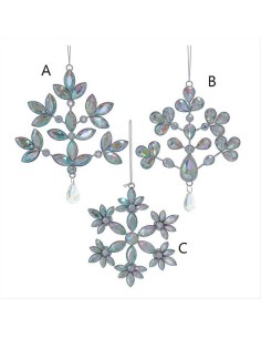 Decorazione 3D Fiocco di Neve con Strass Iridescente H14cm in Metallo 